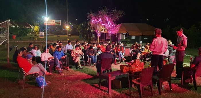 Couples and families enjoy camping in Rishikesh.