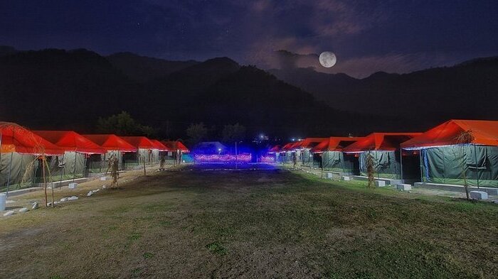 A beautiful night view from the Rishikesh camps with a clear full moon